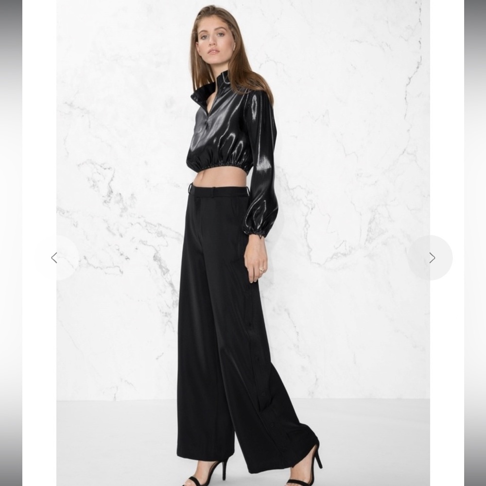 & Other stories wide leg trouser snap button panel pants black minimal luxe